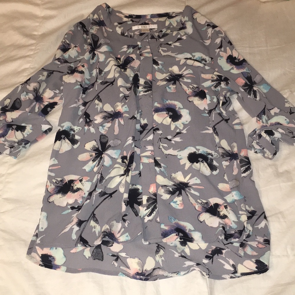 Work blouse grey floral size small c&e